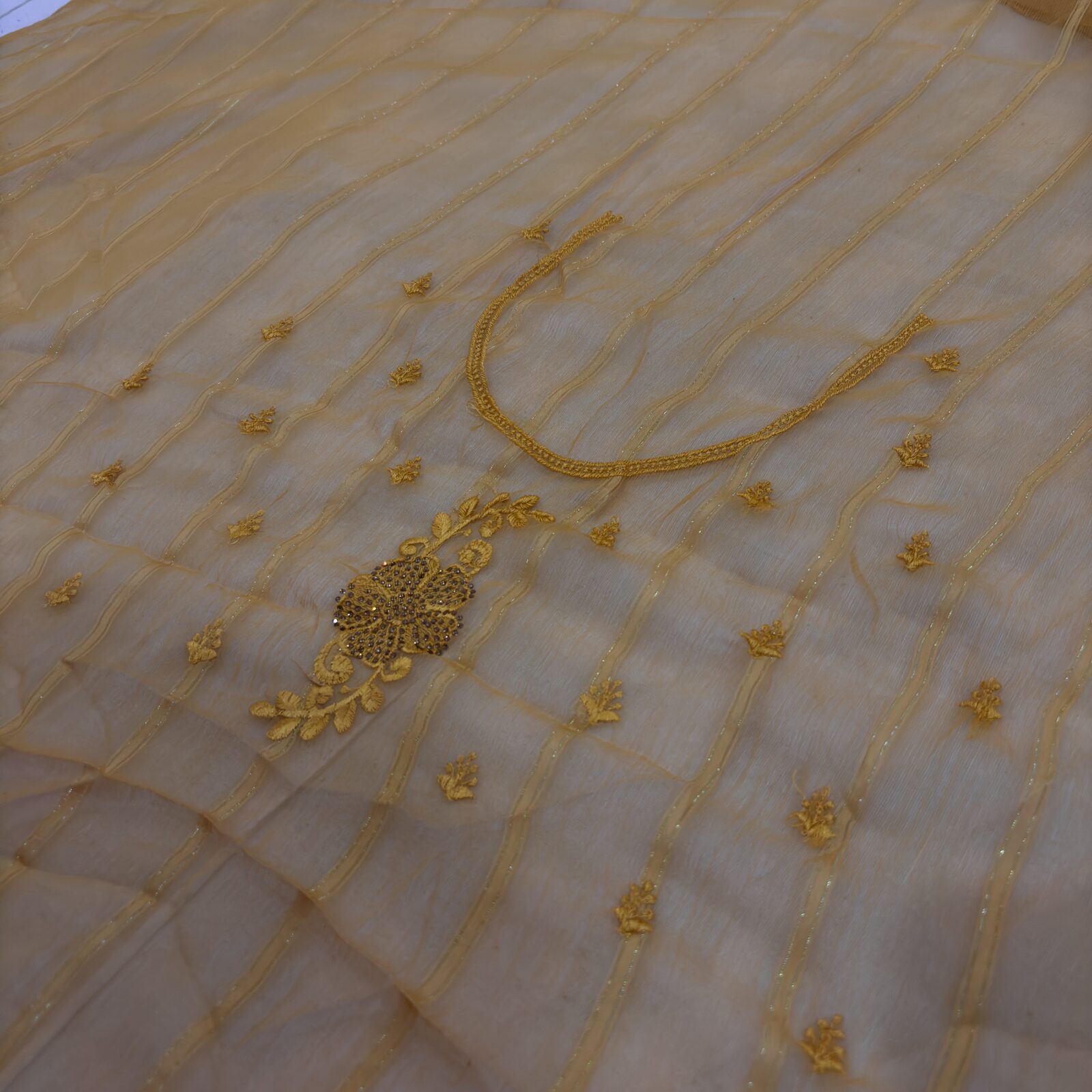 Viscose Chiffon Embroidered Saree — Mustard — border and pallu
