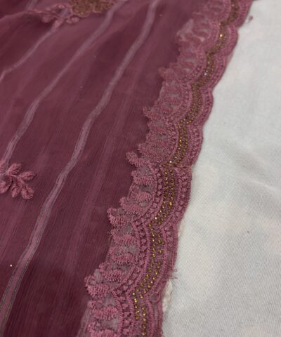 Viscose Chiffon Embroidered Saree — Magenta — drape view