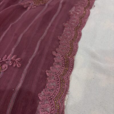 Viscose Chiffon Embroidered Saree — Magenta — drape view