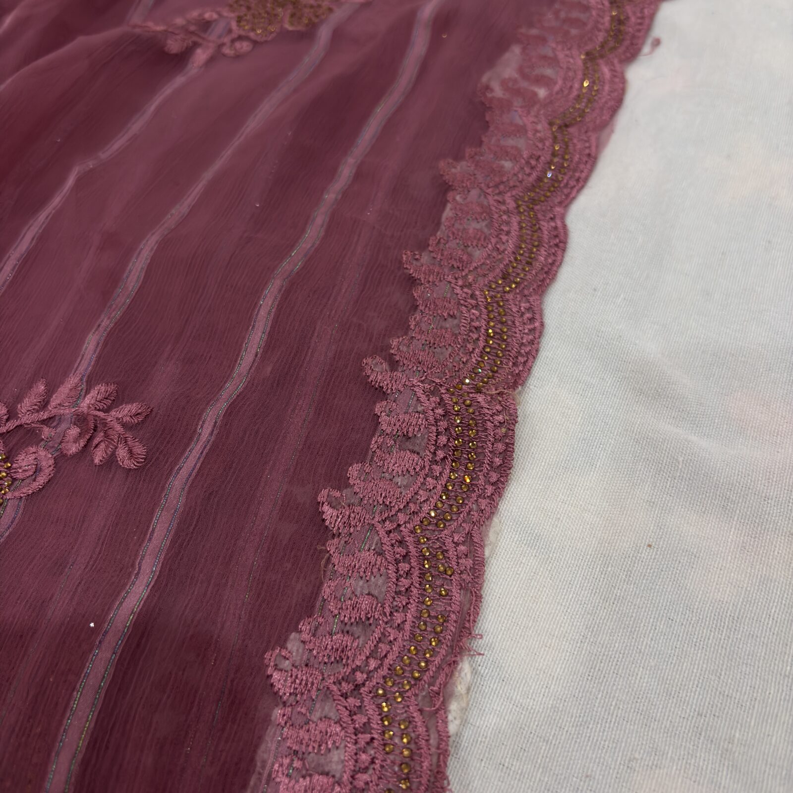 Viscose Chiffon Embroidered Saree — Magenta — drape view