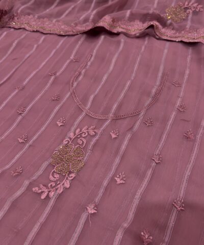 Viscose Chiffon Embroidered Saree — Magenta — border and pallu