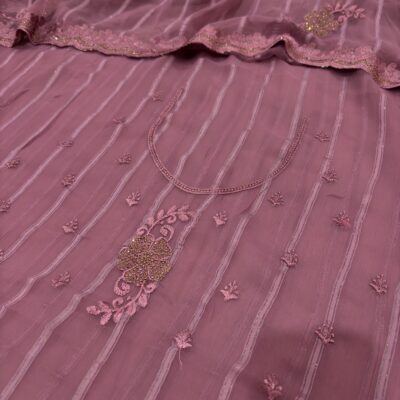 Viscose Chiffon Embroidered Saree — Magenta — border and pallu
