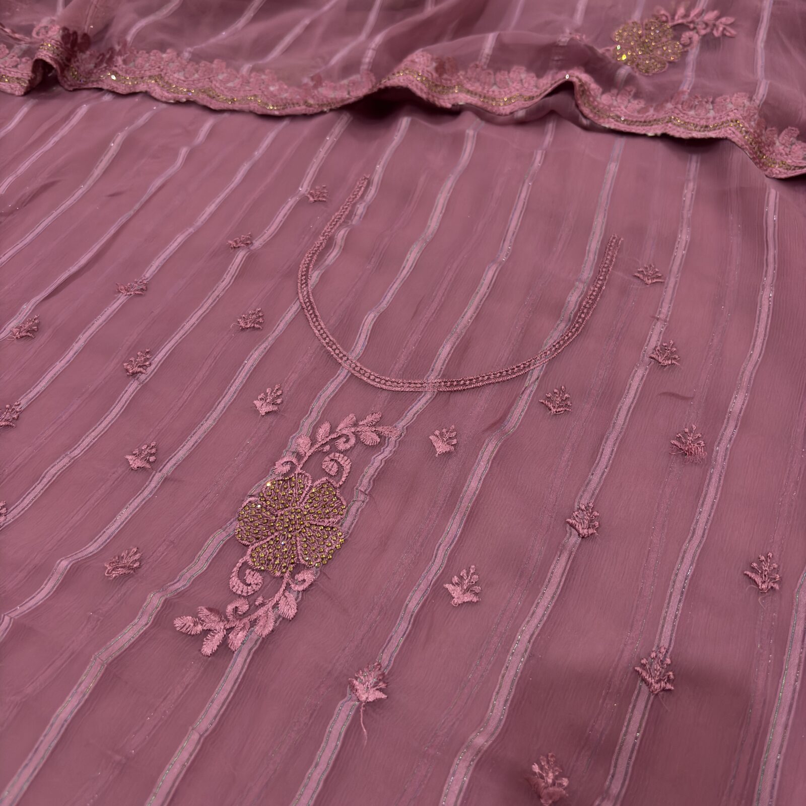 Viscose Chiffon Embroidered Saree — Magenta — border and pallu
