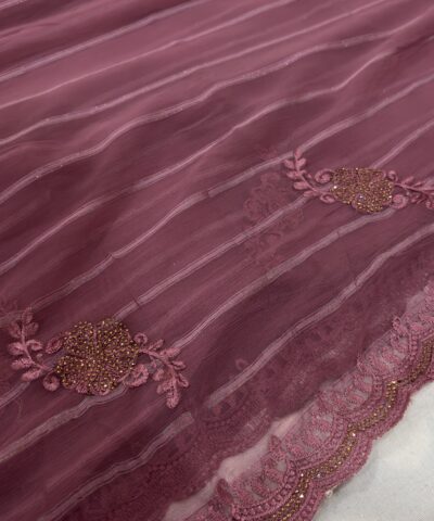Viscose Chiffon Embroidered Saree — Magenta — detail view