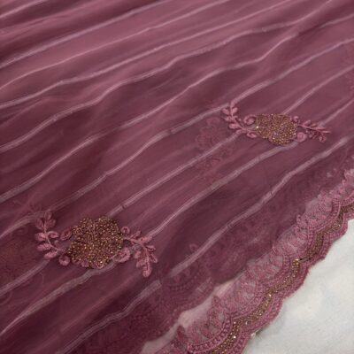 Viscose Chiffon Embroidered Saree — Magenta — detail view