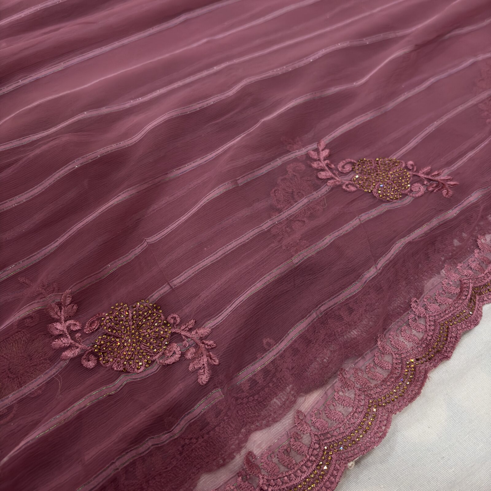 Viscose Chiffon Embroidered Saree — Magenta — detail view