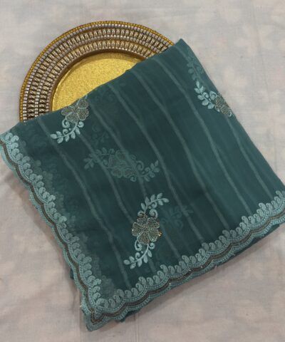 Viscose Chiffon Embroidered Saree — Rama Green