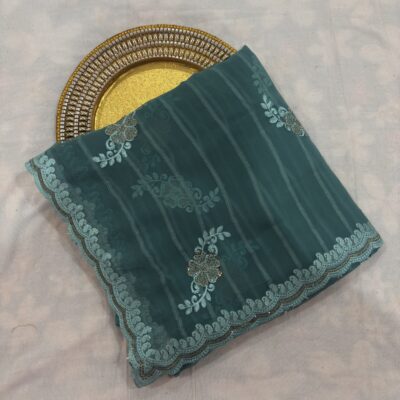 Viscose Chiffon Embroidered Saree — Rama Green