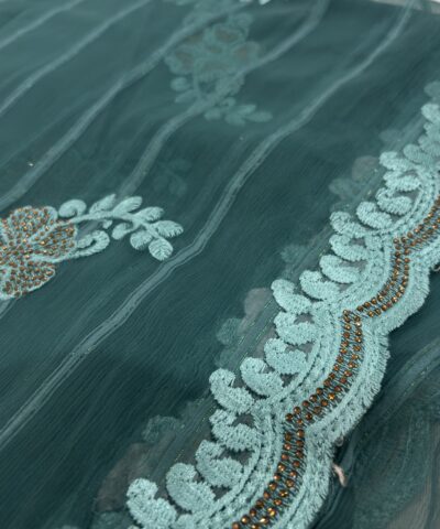 Viscose Chiffon Embroidered Saree — Rama Green — border and pallu