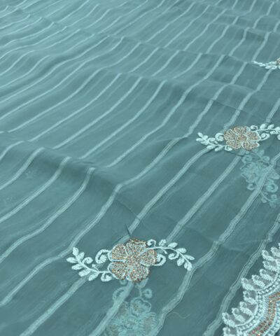 Viscose Chiffon Embroidered Saree — Rama Green — detail view