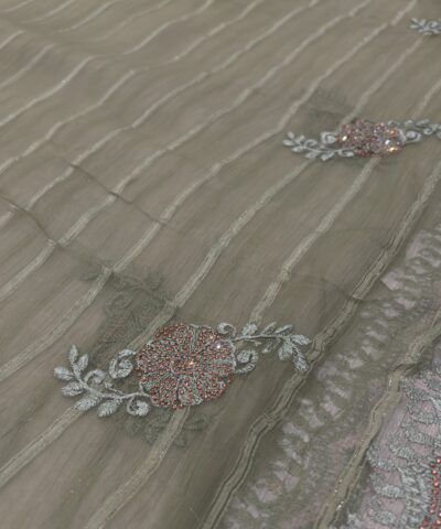 Viscose Chiffon Embroidered Saree — Mehandi Green — detail view