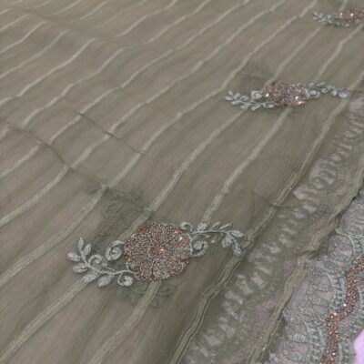 Viscose Chiffon Embroidered Saree — Mehandi Green — detail view