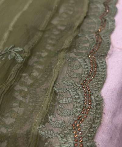 Viscose Chiffon Embroidered Saree — Mehandi Green — border and pallu