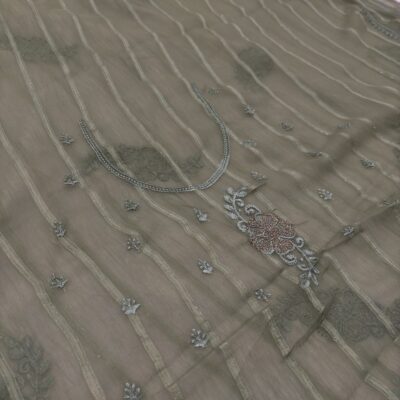 Viscose Chiffon Embroidered Saree — Mehandi Green — drape view