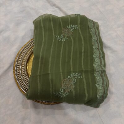 Viscose Chiffon Embroidered Saree — Mehandi Green