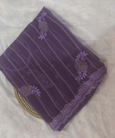 Viscose Chiffon Embroidered Saree — Purple