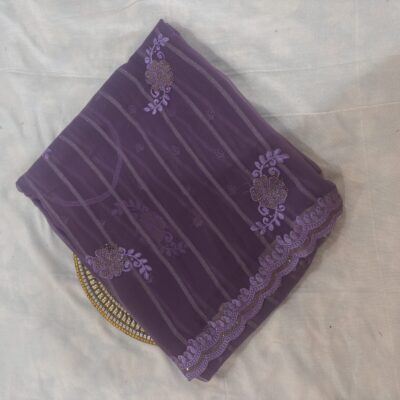 Viscose Chiffon Embroidered Saree — Purple