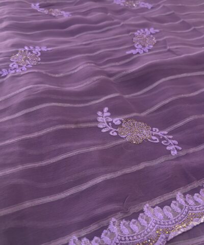 Viscose Chiffon Embroidered Saree — Purple — drape view