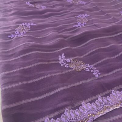 Viscose Chiffon Embroidered Saree — Purple — drape view
