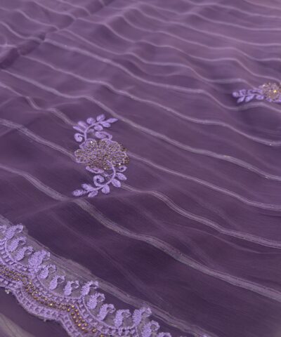Viscose Chiffon Embroidered Saree — Purple — border and pallu