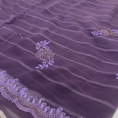 Viscose Chiffon Embroidered Saree — Purple — border and pallu