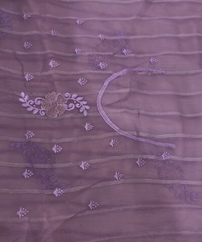 Viscose Chiffon Embroidered Saree — Purple — detail view