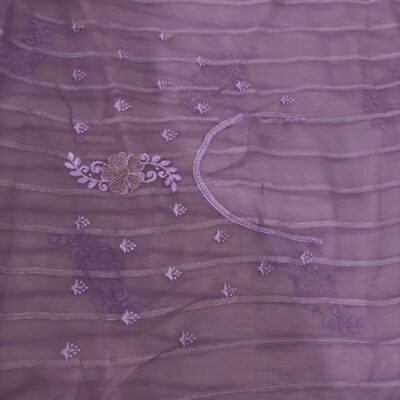 Viscose Chiffon Embroidered Saree — Purple — detail view