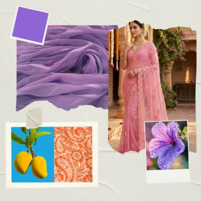 Viscose Chiffon Embroidered Saree — Purple — texture close-up
