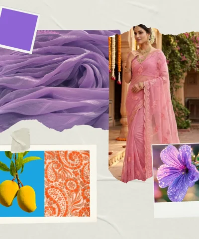 Viscose Chiffon Embroidered Saree — Purple — texture close-up
