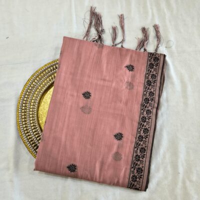Cotton Kalamkari Woven Saree — Pink — Daftar — draped, standing