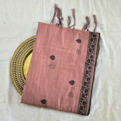 Cotton Kalamkari Woven Saree — Pink — Daftar — draped, standing