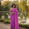Viscose Georgette Hans Embroidered Saree — Purple