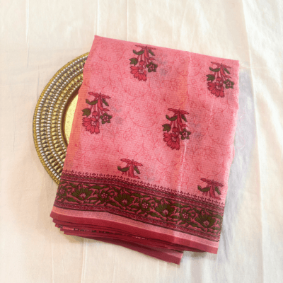 Kota Doria Floral Print Saree — Peach — Rozana — draped, standing