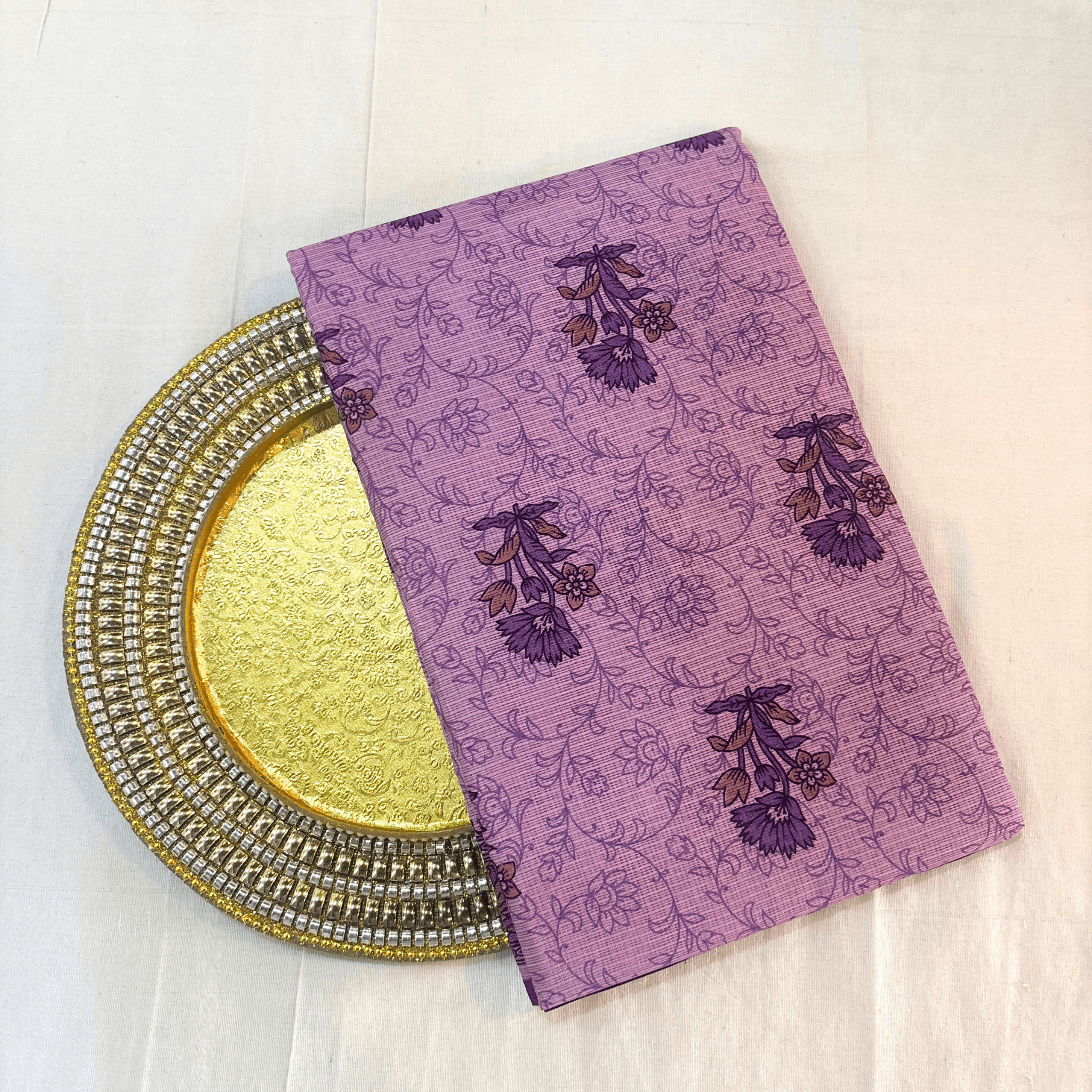 Kota Doria Floral Print Saree — Purple — Rozana — draped, standing