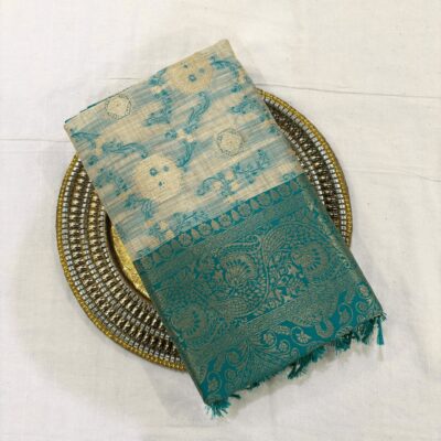 Alternative view of Cotton Geometric Bel Woven Saree — Peacock Blue