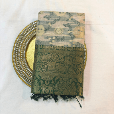 Alternative view of Cotton Geometric Bel Woven Saree — Leaf Green