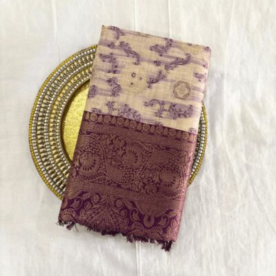 Alternative view of Cotton Geometric Bel Woven Saree — Violet