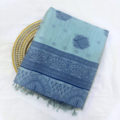 Alternative view of Cotton Bouquet Woven Saree — Dark Blue