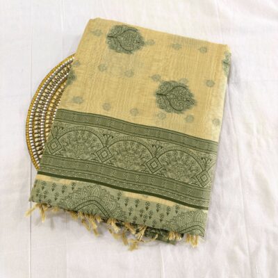 Alternative view of Cotton Bouquet Woven Saree — Lime Green
