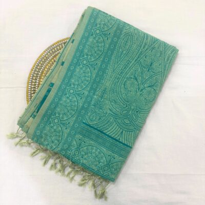 Alternative view of Cotton Bouquet Woven Saree — Mint Green