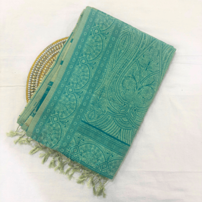 Alternative view of Cotton Bouquet Woven Saree — Mint Green