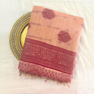 Alternative view of Cotton Bouquet Woven Saree — Peach