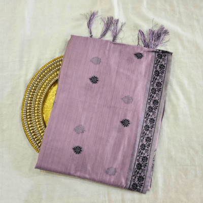 Cotton Kalamkari Woven Saree — Purple — Daftar — draped, standing