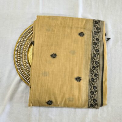 Cotton Kalamkari Woven Saree — Yellow — Daftar — draped, standing