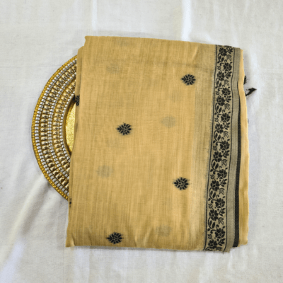 Cotton Kalamkari Woven Saree — Yellow — Daftar — draped, standing