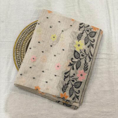 Cotton Jamdani Woven Saree — Beige — Tyohar — draped, standing