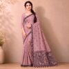 Cotton Kalamkari Woven Saree — Pink — Daftar — flat lay
