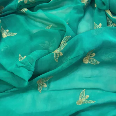 Alternative view of Viscose Georgette Hans Embroidered Saree — Rama Green