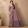 Cotton Kalamkari Woven Saree — Purple — Daftar — flat lay