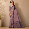 Cotton Kalamkari Woven Saree — Purple — Daftar — flat lay
